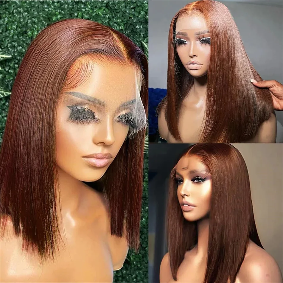 Vietname Super Double Drawn Bone Straight 13x4 Frontal Bob Wig with 100% Human Hair Chocolate Brown 180% Density For Black Women