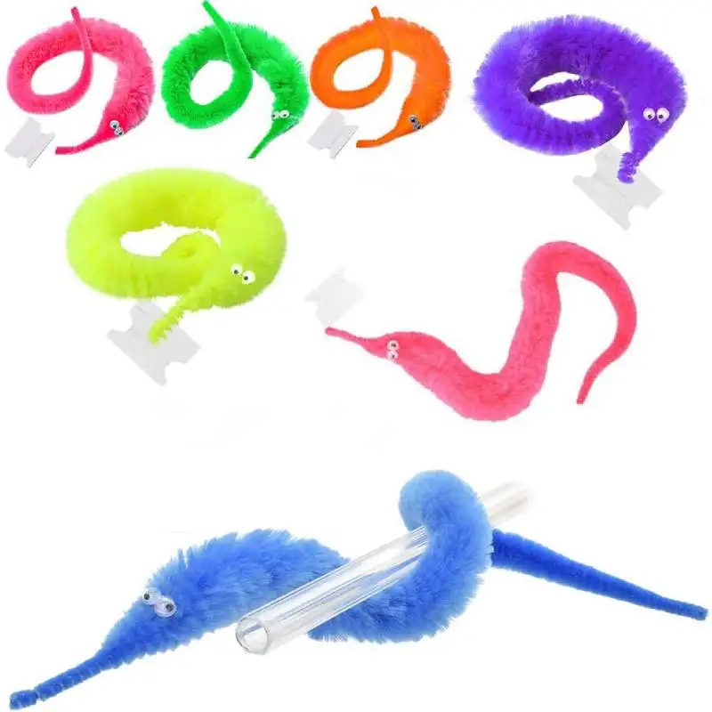 12Pcs Fuzzy Worm Magic Toys Children Magic Tricks Games Mischievous Props Cat Wand Toy Kids Birthday Gift Pet Interactive toys