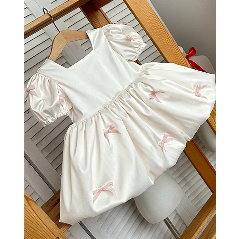 

Children Fashion Cute Bow Design Host Piano Performance Princess Ball Gown Girls Birthday Party Dress g477