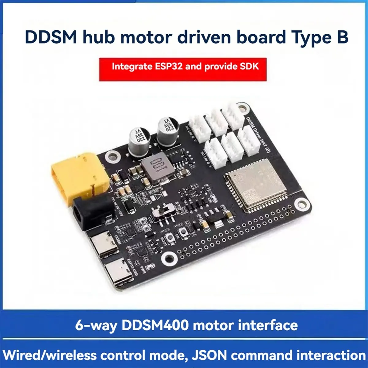 A46U Motor Drive Board DDSM400 Motor Driver HAT WiFi Wireless Based on ESP32-WROOM-32 for Raspberry Pi