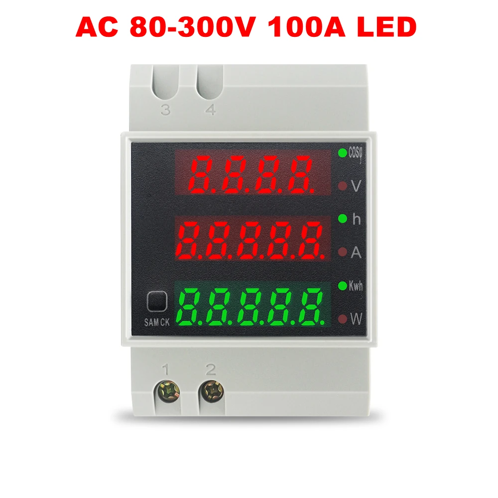 KetoteK Din Rail Digital 0-100A Ammeter AC 80-300V 250V-450V Voltmeter Led Display Amp Volt Energy Power Meter Active Watt Meter