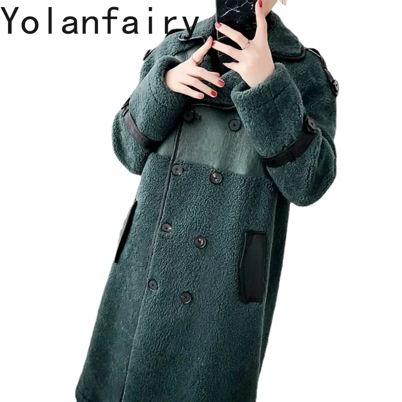 

YOLANFAIRY пальто из натурального меха, женское зимнее пальто из овечьей овчины, женская мотоциклетная шерстяная куртка, женская одежда, 2025 Manteau Femme BGS8086