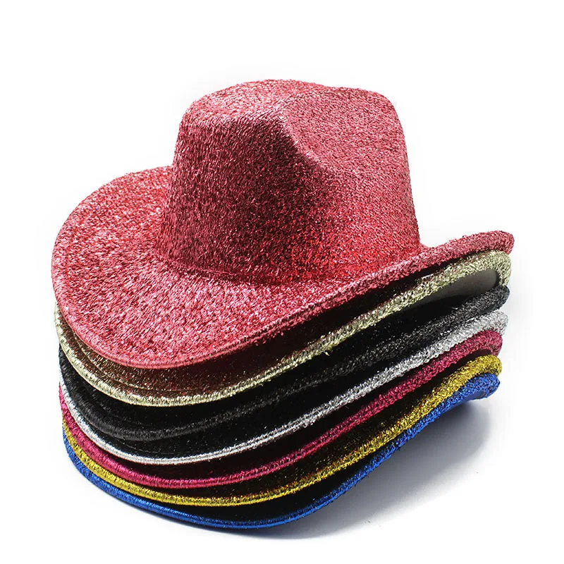 

Gold Silk Western Cowboy Hat Women S Stage Woolen Hat Foreign Trade Top Hat Men S And Women S Party Cross Border Holiday Hat