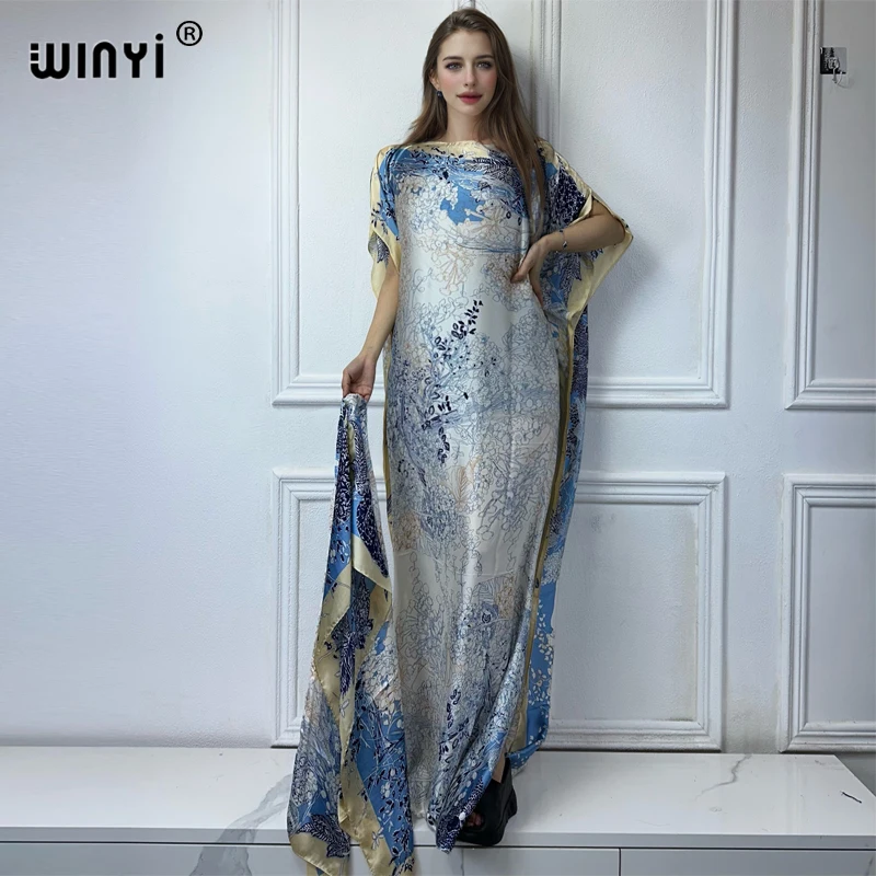 

WINYI abaya dubai luxury african boho Print Crew Neck Long Sleeve Kaftan Dress, Elegant Maxi Length Dress, Women's Clothing