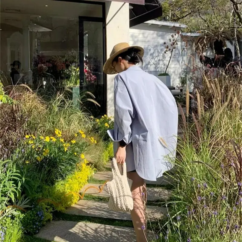 French Blue Long Sleeved Sun Protection Shirt Jacket for Women 2024 Spring and Autumn New Versatile Small and Loose Fitting top