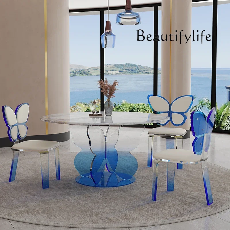 Cream wind thickened acrylic suspended butterfly dining chair light luxury minimalist high-end microcrystalline stone round