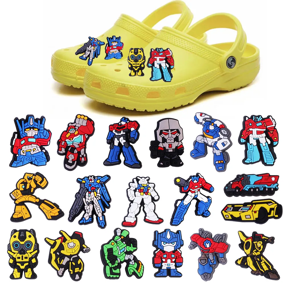 18PCS Hot Toys Robot Cartoon Shoe Charms DIY Clog Sandals Wristband Bracelets Decoration Shoes Accessories Buckle Friend Gift
