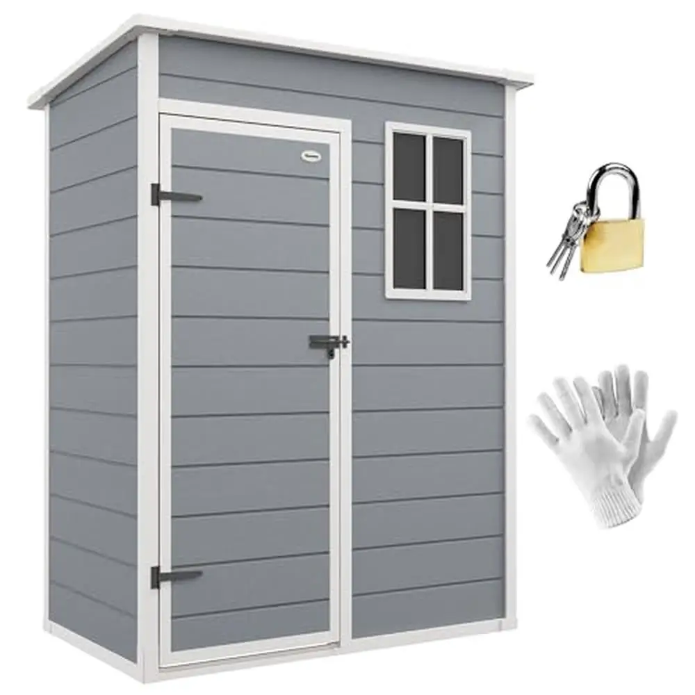 

Outdoor Storage Shed Resin with Lockable Door Window Vent 5' x 3' Garden Tool Plastic Utility House