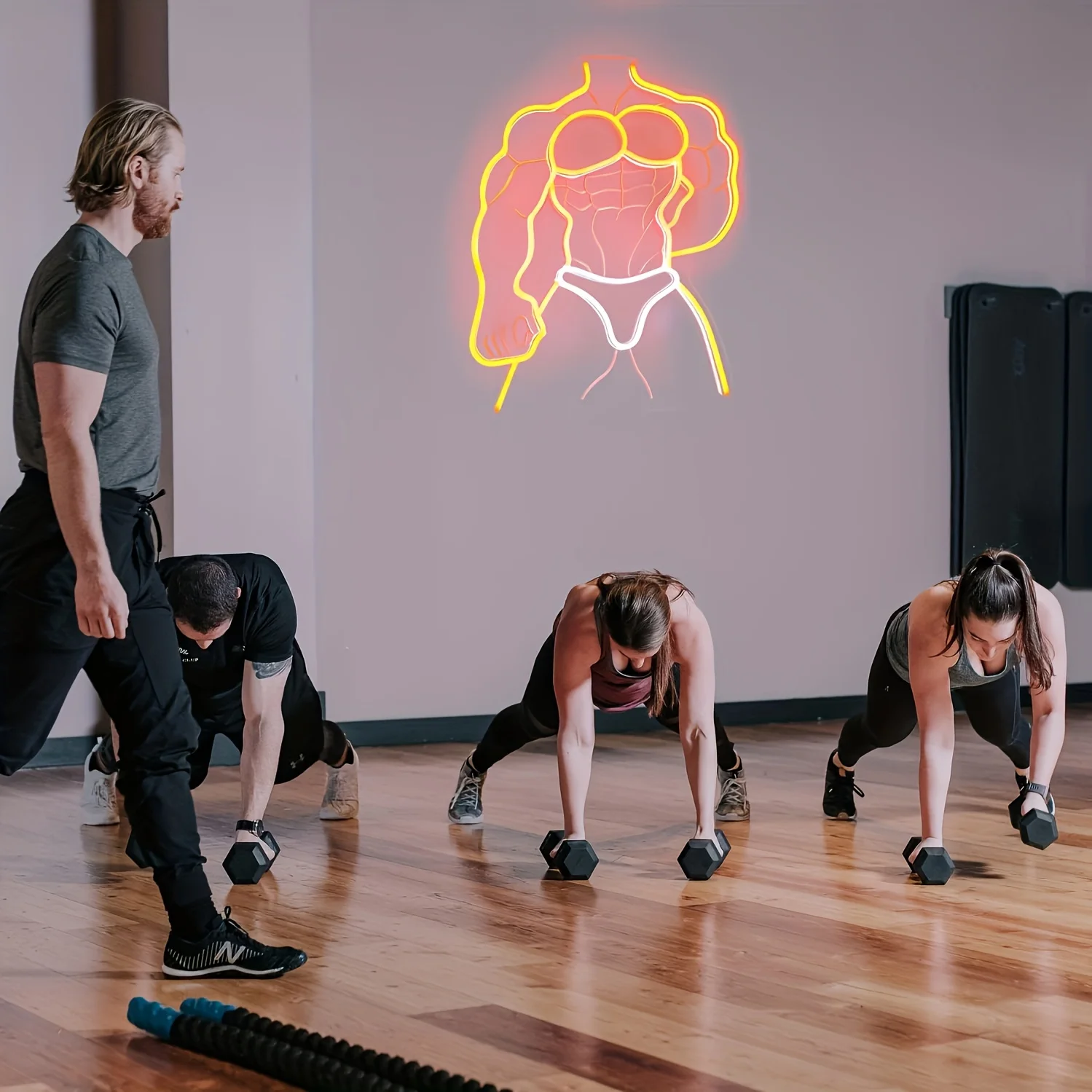 근육 남자 네온 사인 USB 전원 복부 근육 LED 네온 조명 벽 장식, 바 맨 동굴 피트니스 룸 침실 장식