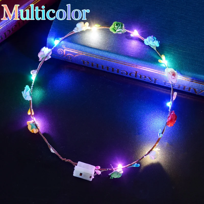 10-300Pcs LED Flower Crowns Light Up Headbands Glowing Flower Crown Garland Glow in the Dark Headband for Wedding Party Favors image 3