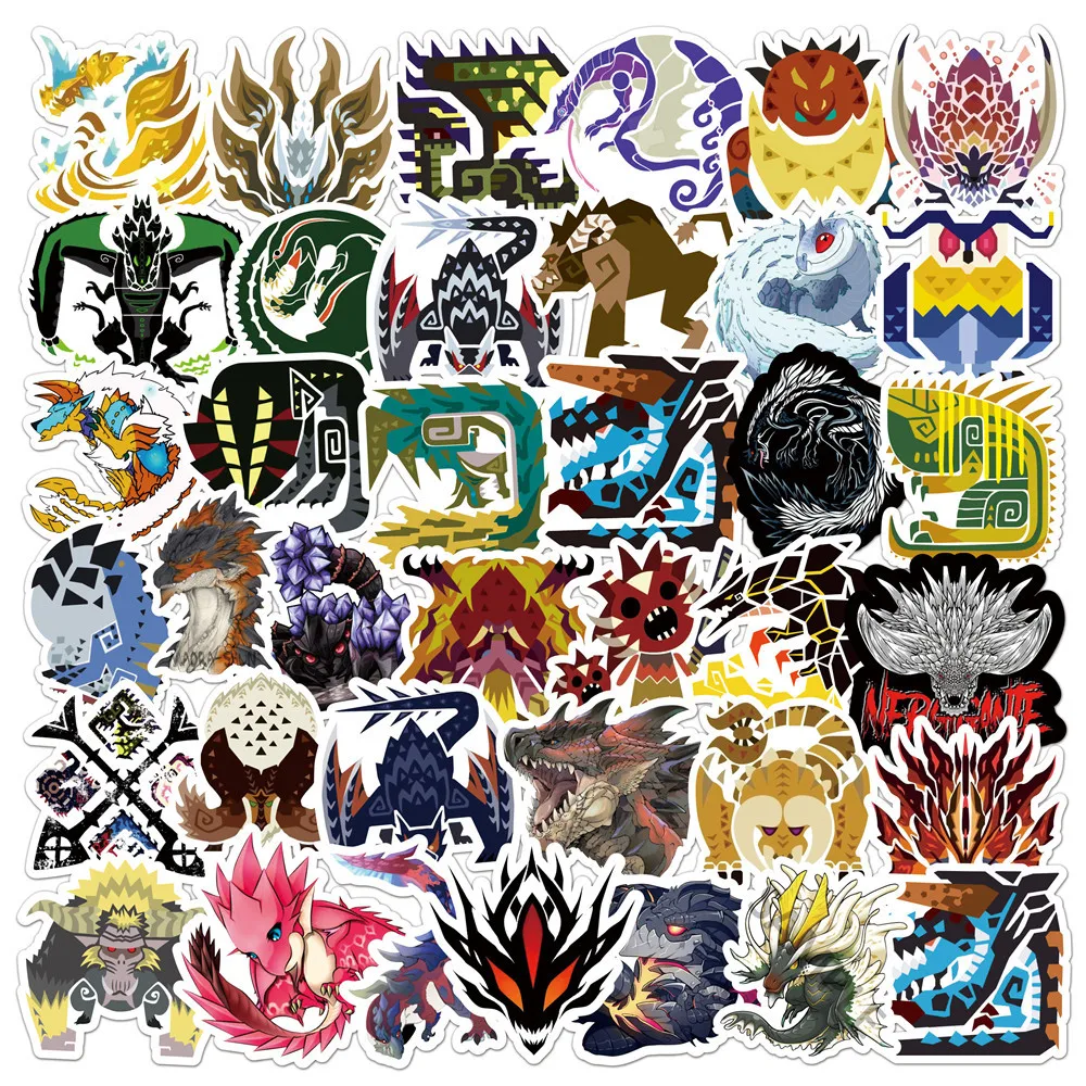 50 Pegatinas de Monster Hunter para Teléfono, Portátil, Maleta, Guitarra, Pegatinas Estéticas de Dibujos Animados para DIY