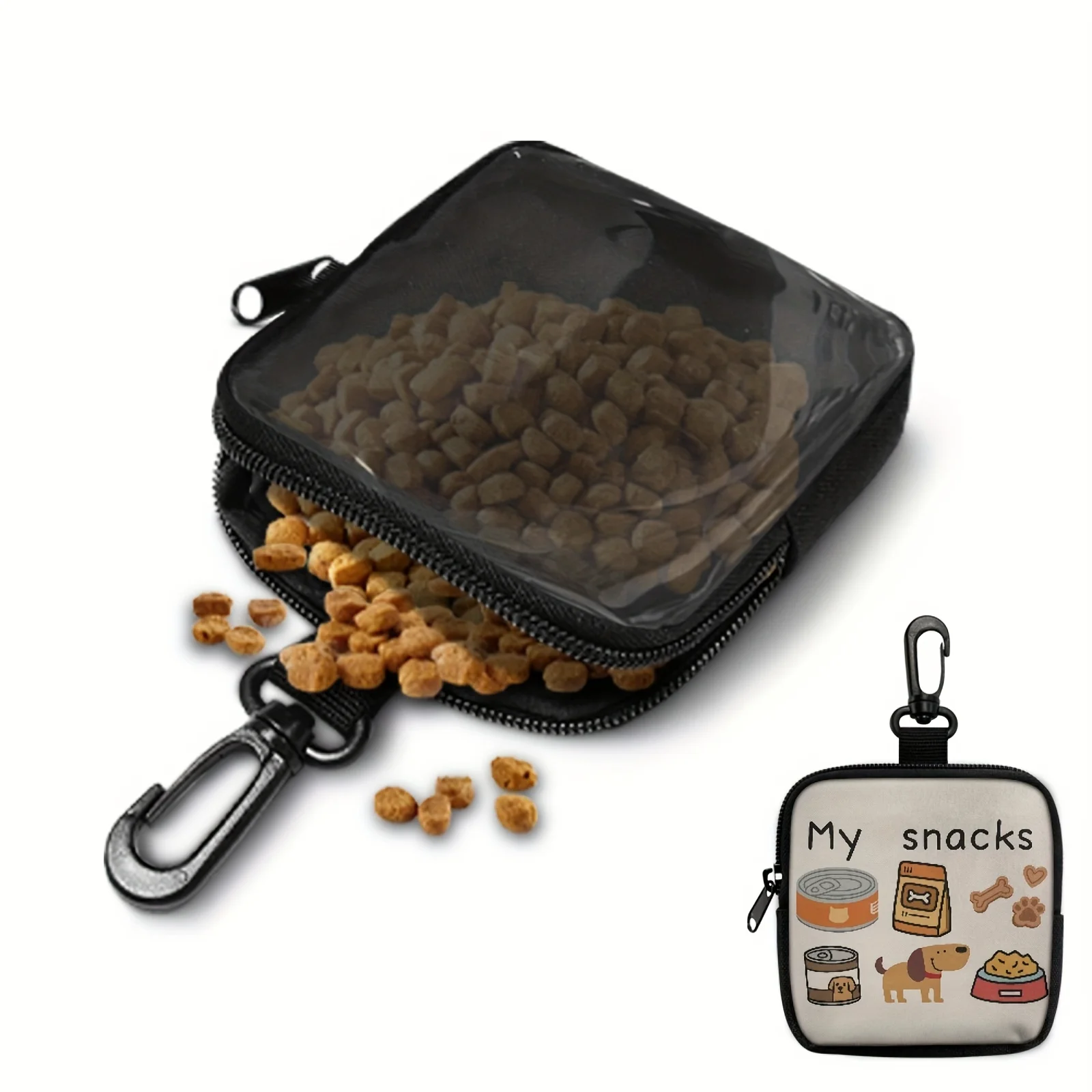 Bolsa para Petiscos com Estampa de Cachorro 4.67X4.25in com Gancho e Zíper - Kit de Treinamento para Pets, Bolsa de Passeio para Treinamento de Filhotes, Acessórios para Treinamento de Cães