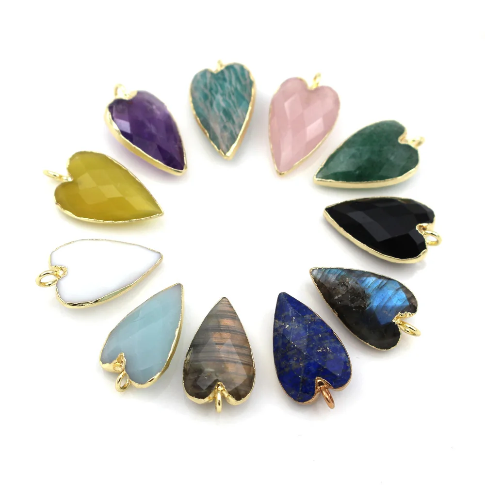 

6pcs Gold Plated Arrow Shape Natural Stone Pendants Rose Quartz Labradorite Stone Head Healing Point Pendant Charms