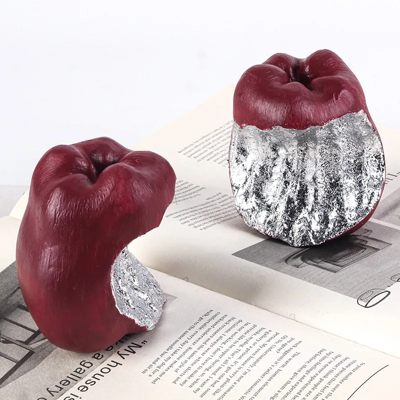 Resin Crafts Artificial Fruit Silver Abstract Bite Marks Sculpture Decorative Figurines Home Decoration Accessories