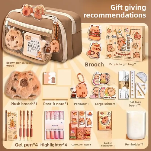 Imagen 1 del producto Estuche para lápices Capybara de 9 capas de gran capacidad, estuche para lápices con tapa abatible, estuche para artículos de papelería, bolsa de almacenamiento para artículos de papelería