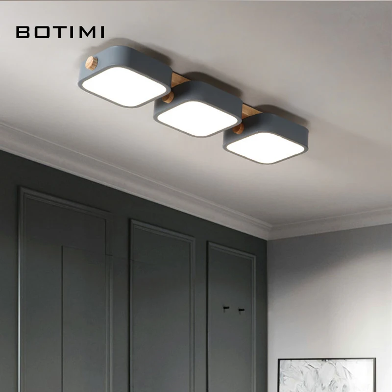 โคมไฟเพดานทรงสี่เหลี่ยมผืนผ้า BOTIMI สีเทา สำหรับห้องนอน โคมไฟติดเพดานแบบโมเดิร์นสีขาว ทำจากไม้และโลหะ สำหรับห้องสีเขียว