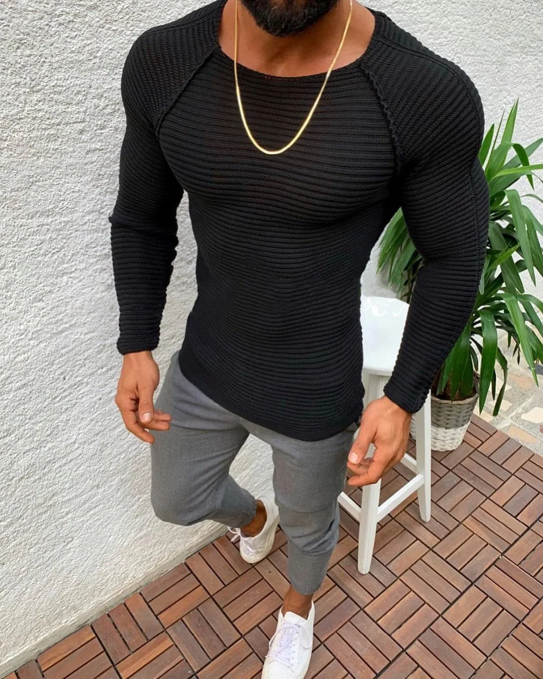 Maglione primavera Slim Solid Fashion Inside Underwear Men Mock Neck Basic t-shirt camicetta Pullover manica lunga Top