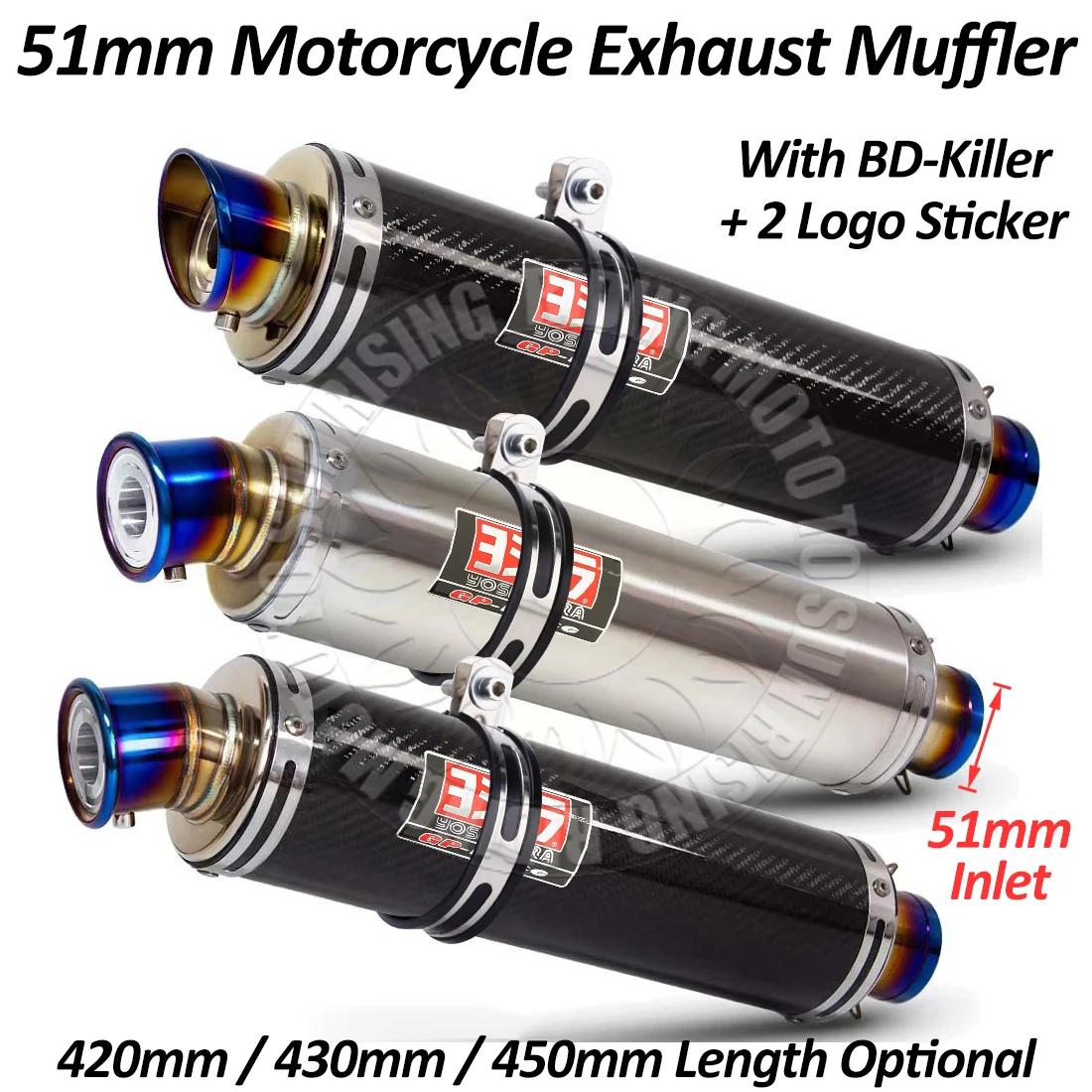 Escape de motocicleta de 51 mm tipo yoshi para Duke390 R3 Mt0709 ZX4R RC250 NINJIA250 Z900 GSX250R CBR150R650 XMAX125 FZ150 FORZA300 S1000RR