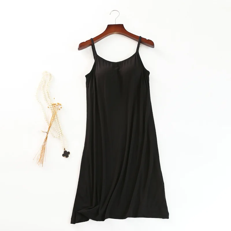 Camisón de modal con almohadilla para el pecho para mujer, falda cómoda para el hogar, falda con tirantes, ropa de dormir