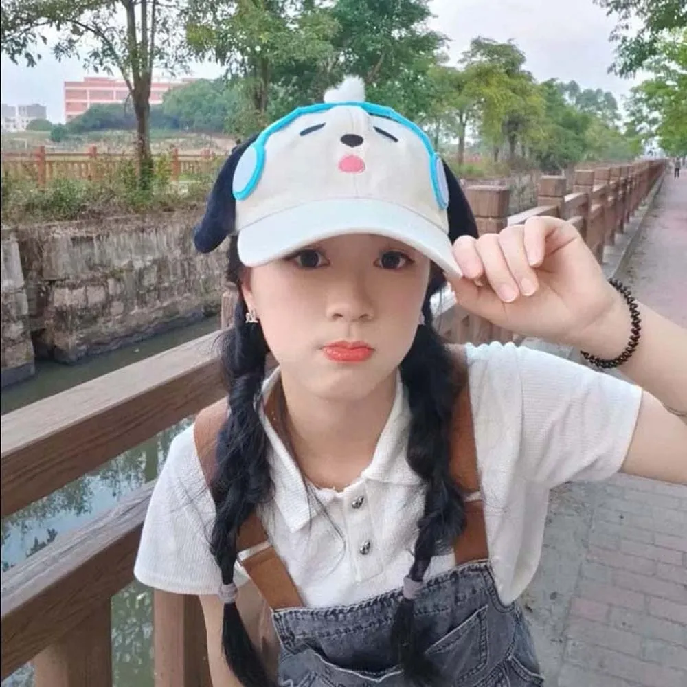 

Breathable Headset Dog Baseball Cap Sweet Embroidery Puppy Hat with Big Ears Adjustable Cotton Eyewear Puppy Cap Versatile