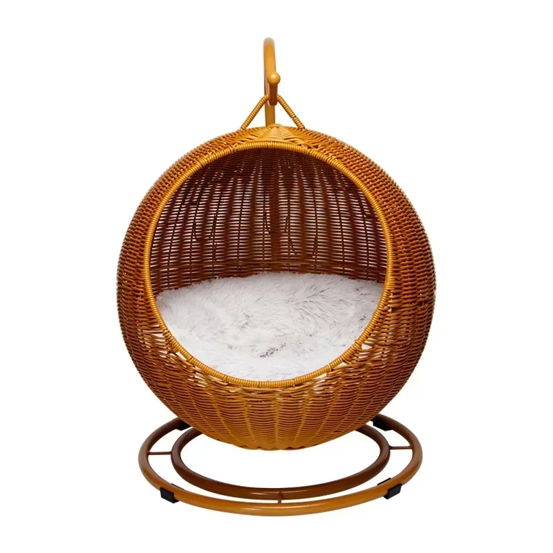 Rattan Cat Nest and Cat Cage WashableHanging Basket Universal Dog Sleeping Basket for All Seasons Breathable Pet Bed