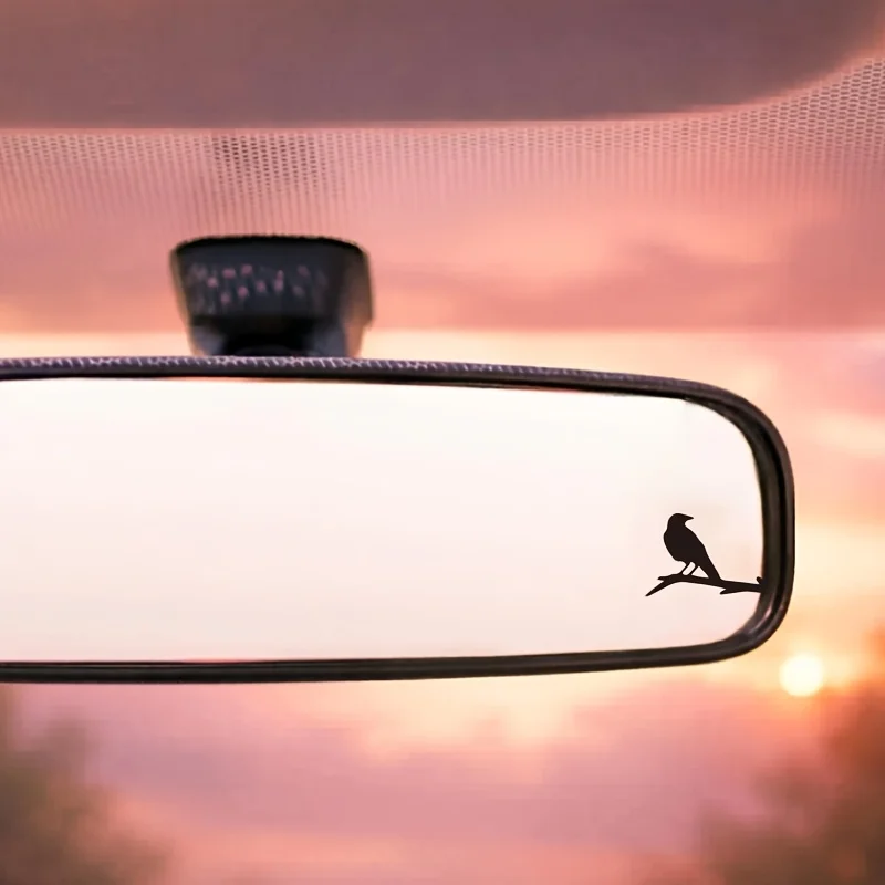 1pair Branch Crow Silhouette Waterproof Vinyl Stickers No Residue Decals For Rearview Mirror Car Laptop Decor