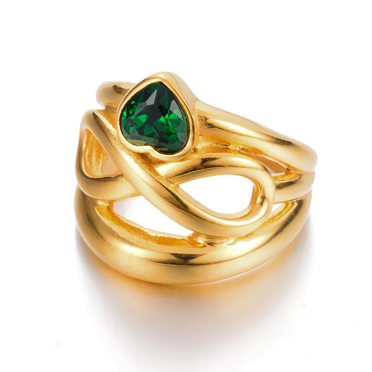 Heart shaped Green Cubic Zirconia Rings Temperament Elegant for Women Anniversary Party Jewelry Gift Waterproof  Accessories