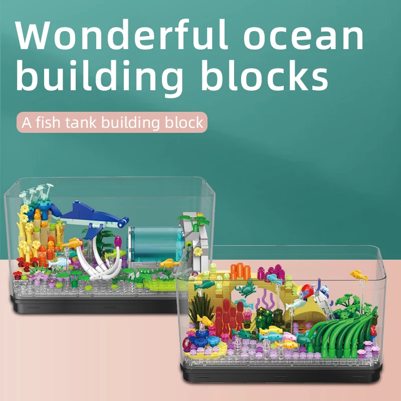 559pcs Mini City Fish Tank Model Building Blocks Ocean Educational Ocean Exploration Bricks Figures Toys For Children Gifts