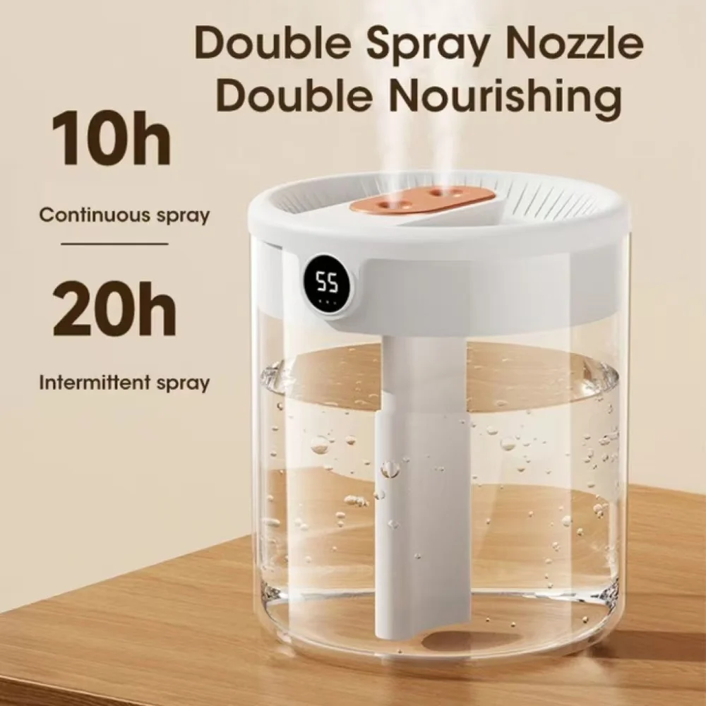 New 2L Double Spray Humidifier Atomizer Usb Large Capacity Home Mute Bedroom Office Night Light Digital Display Humidifier