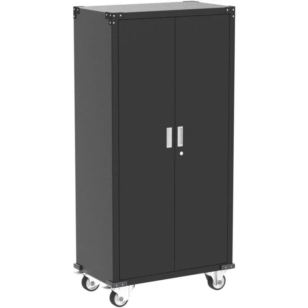 72 Inches Metal Garage Storage Cabinet with Wheels, Locking Metal Storage Cabinet with 4Shelves