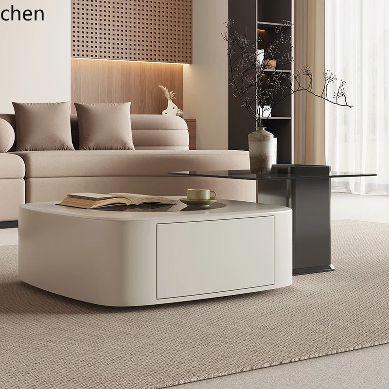 W5.19 minimalist small apartment living room coffee table glass light luxury high-end cream style combination table