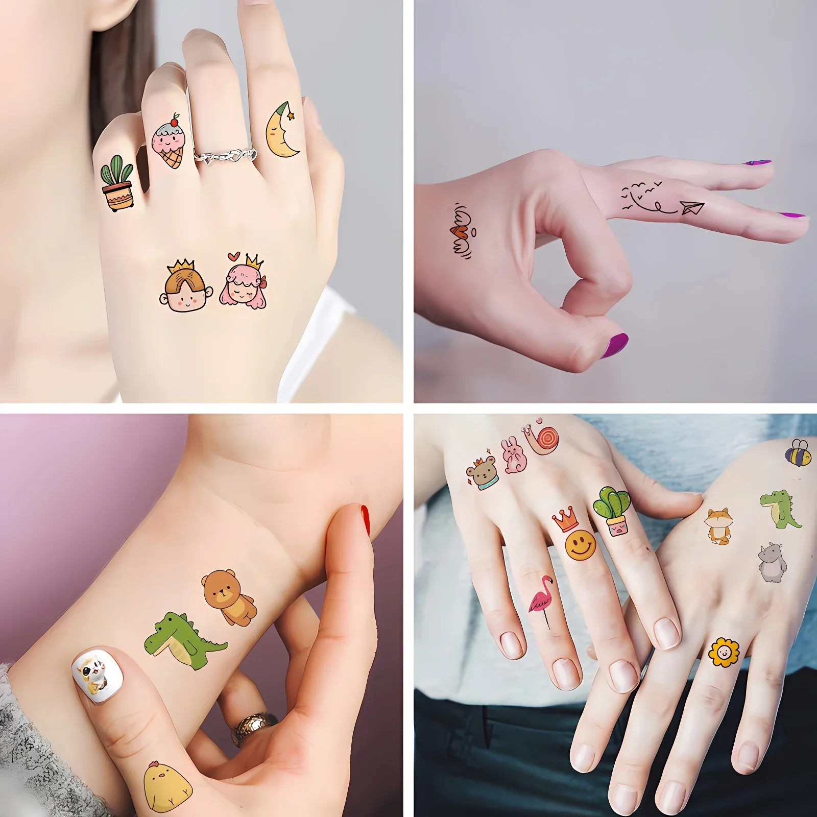 30pcs Cute Temporary Tattoo Stickers Tiny Small Kiss Animal Cactus Fake Tattoos for Women Girls Kids Fingers Face Hands Tatuaje