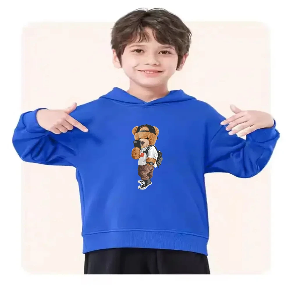 أسود صبي الفتيات ملابس الأطفال هوديس القمم + أسفل معطف الخريف عادية طفل بلوزات الطفل 3-12 سنة موضة الدب طباعة #3