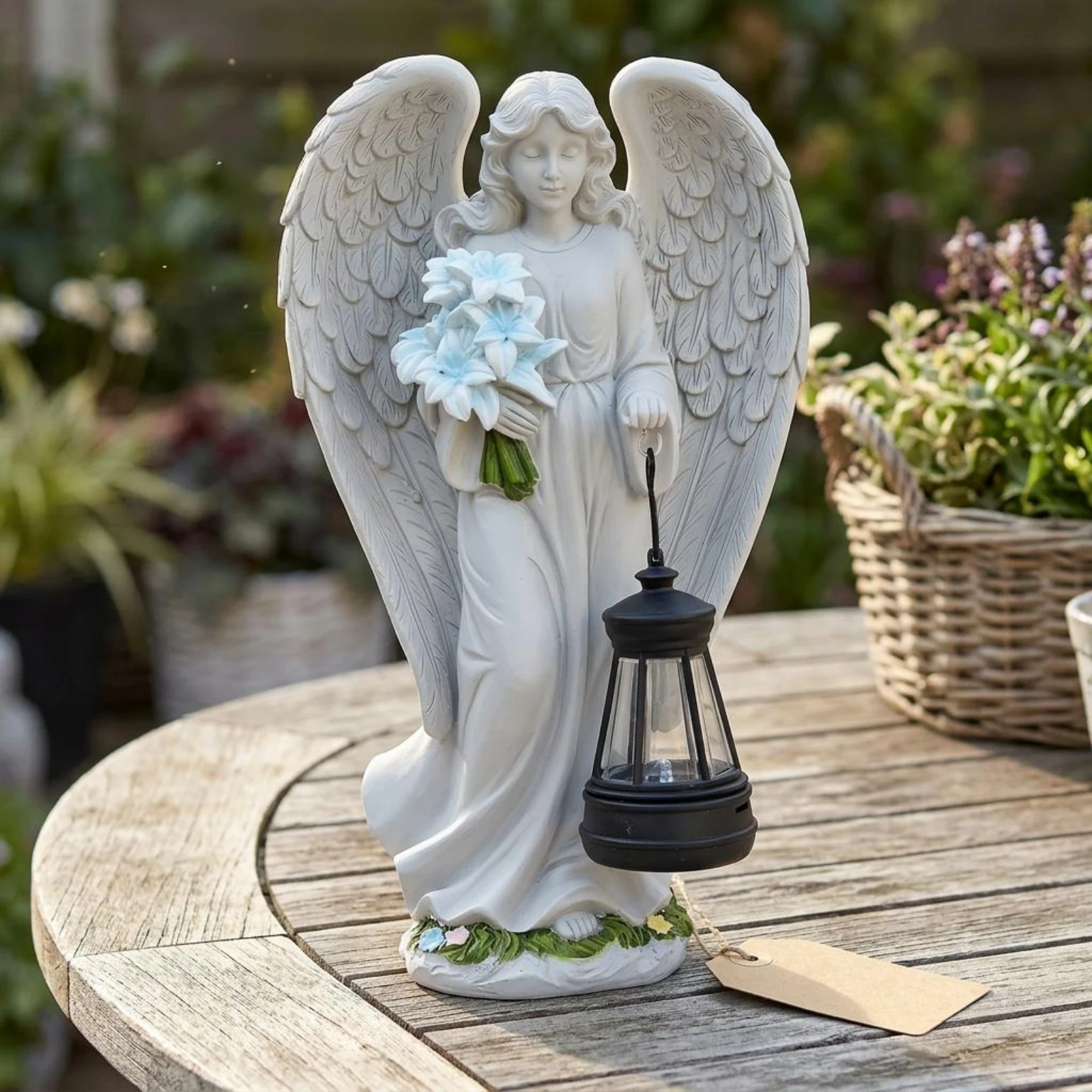 Angel Lantern Statue Feathered Wings Solar Angel Statue Outdoor Decor Decorative Weather Resistant for Walkway - view 3