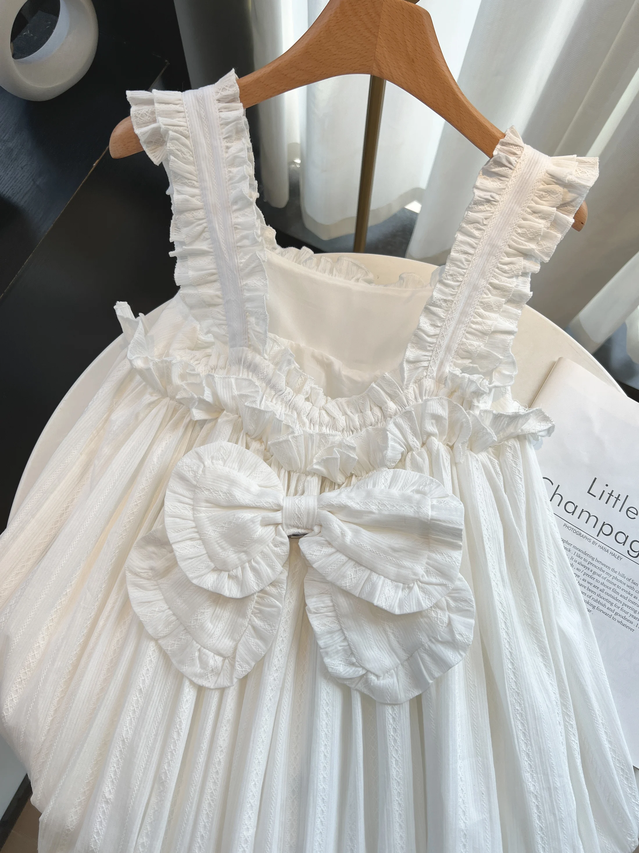 100% Cotton Suspender Nightdress Sweet Girl Bow 2025 New Simple Skin-friendly Breathable Loungewear Dress