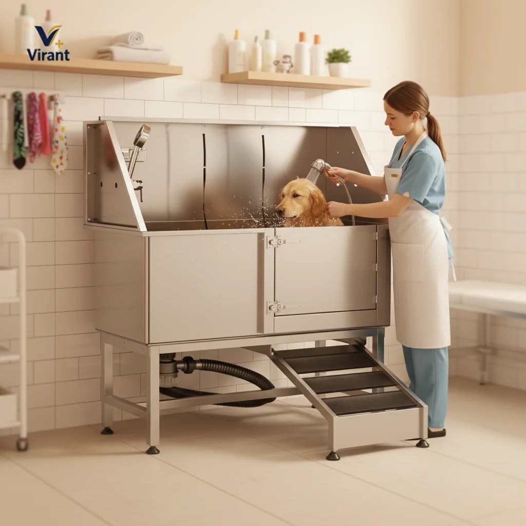 Robust Rust-Free Stainless Steel Foldable Dog & Cat Bathtub With Multi-Function For  Clinic And Patio Use