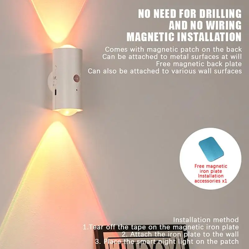 [C] Cat Eye Dual Head Motion Sensor Wall Light 16 RGB Colors Auto On/Off Magnetic Mount For Bedroom Hallway