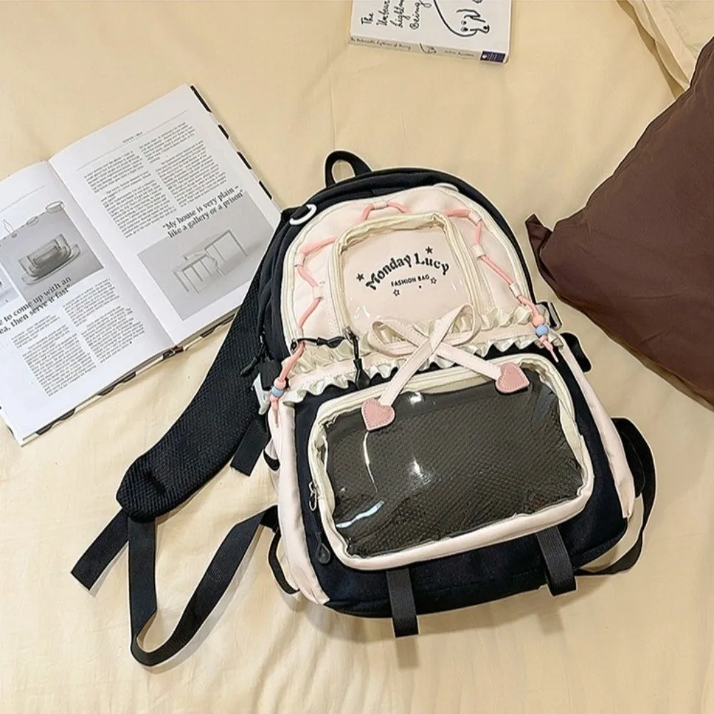 Cute Clear Pockets Ita Backpack Ruffles Large Capacity Big Ruffles Itabag with Bows Pin Display Backpack Back To School