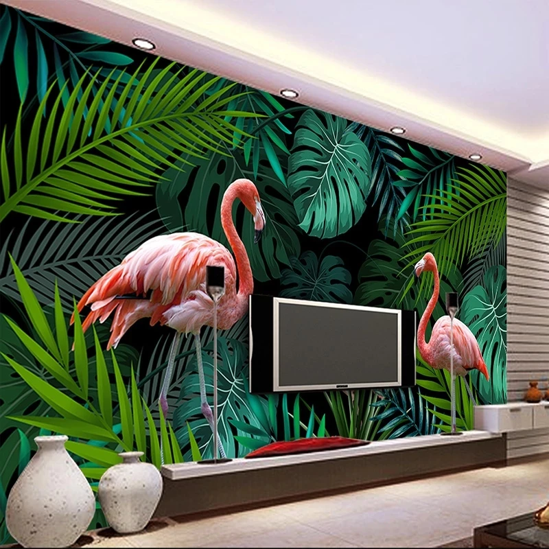 papel-de-parede-3d-personalizado-mural-europeu-pintado-a-mao-floresta-tropical-flamingo-estilo-campestre-para-sala-de-estar-quarto-restaurante