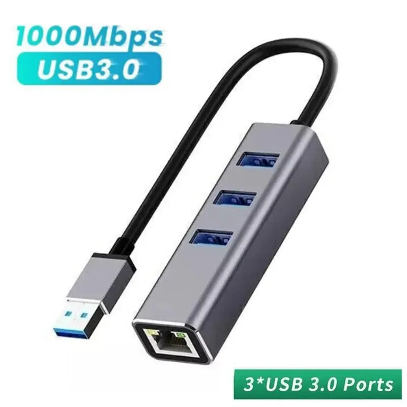 Liga de alumínio, LAN, RJ45, 1000Mbps, PC, Mac, Windows, 4 Port Hub Wired External High Speed, USB 3.0 Gigabit Ethernet Network Adapter