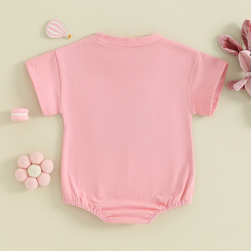 

Newborn Infant Easter Outfit Baby Girl Boy Hip Hop Hurry Bunny Letter Embroidery Short Sleeve Bunny Romper Crewneck Rabbit