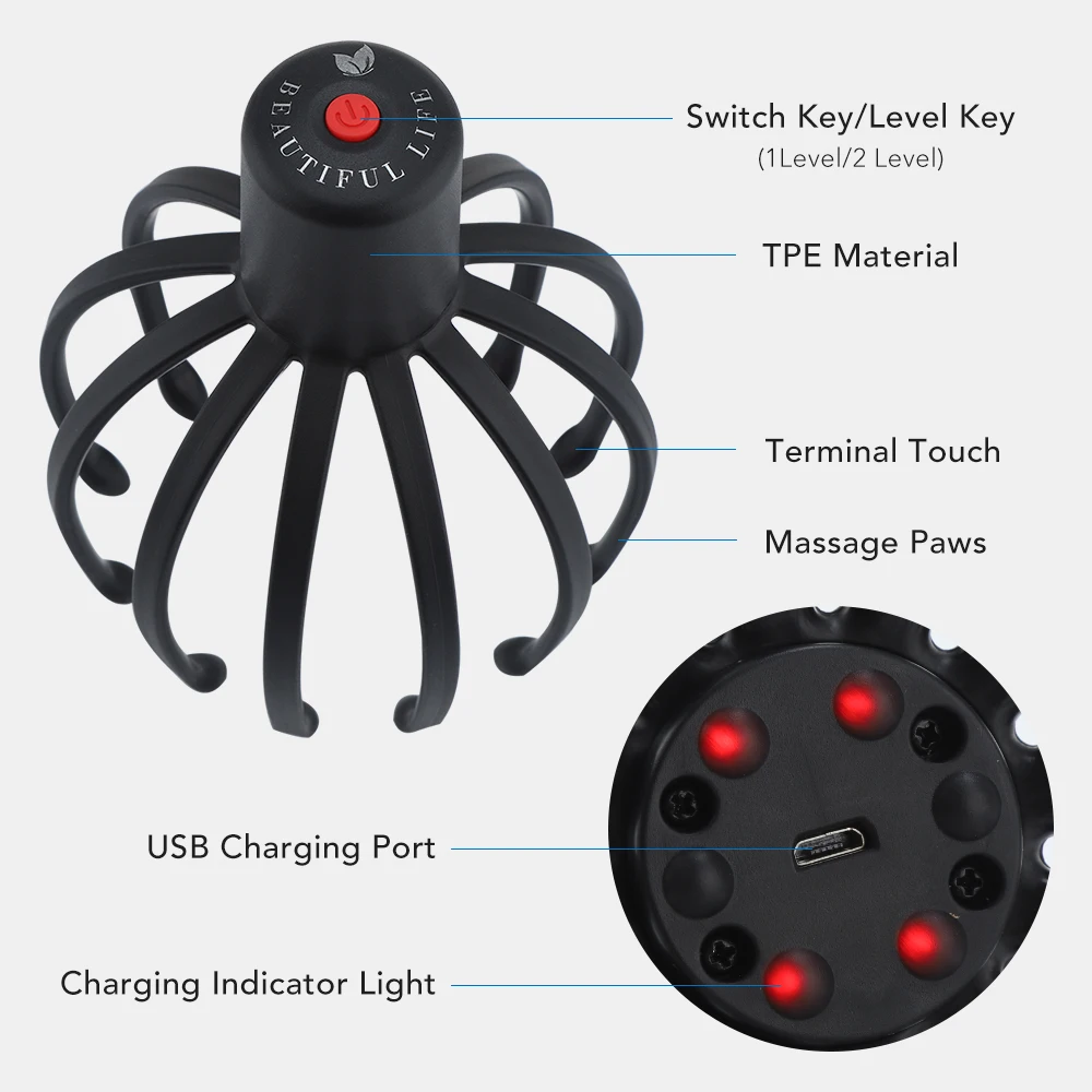 Elektrische Octopus Klaue Kopfhaut Massagegerät Anti-stress Linderung Kopfschmerzen Stimulation Vibration Kopf Massagegerät Scratcher