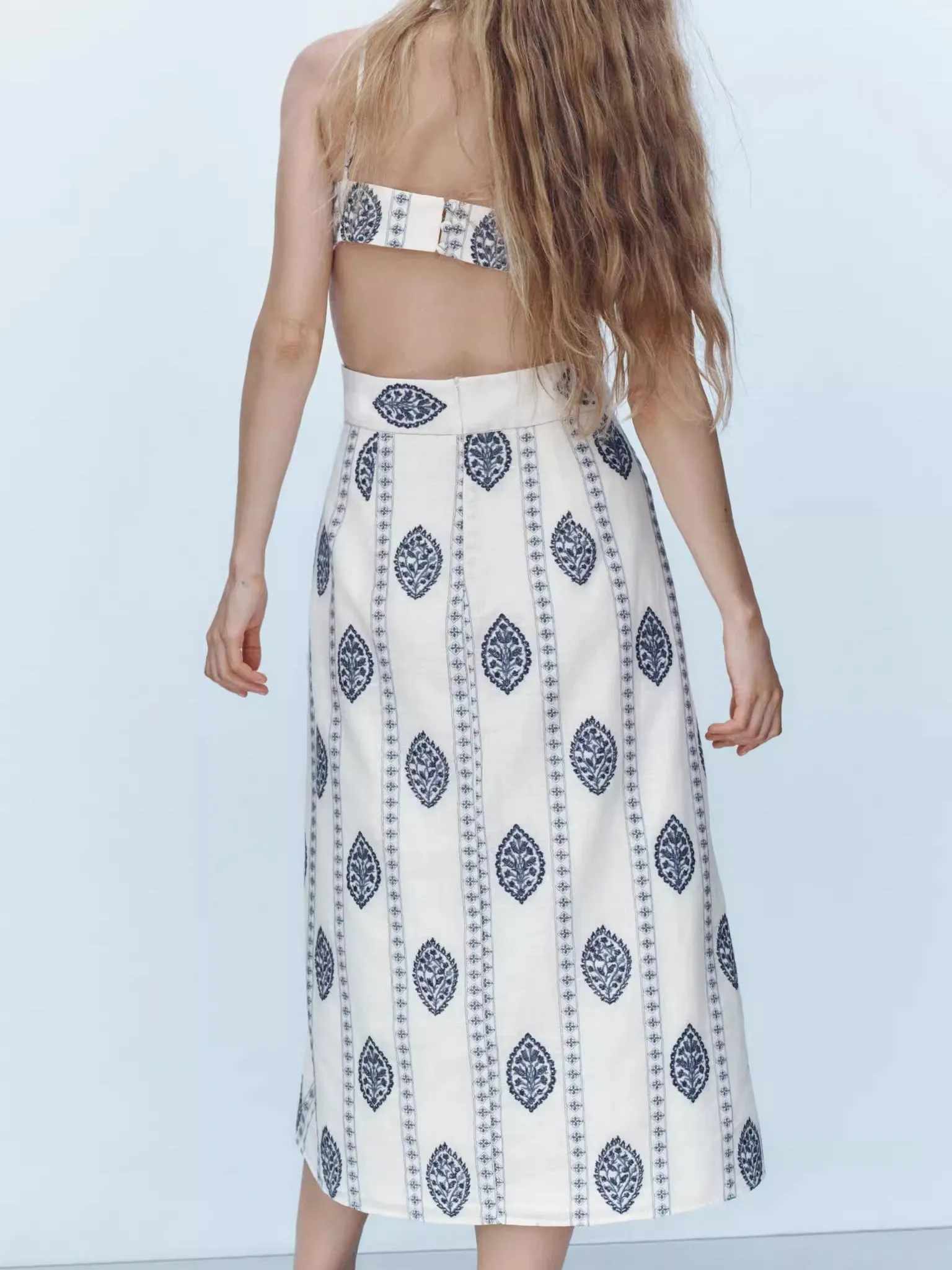 Faionable bestickte aushöhlen Gürtel Midi Dr Damen hohe Taille A-Linie Rock Sle Sommer neue Ankunft koreanische Sle