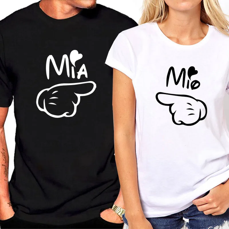 Italian Mia Mio Heart Print Couple T Shirt Short Sleeve O Neck Women Loose Tshirt Fashion Lovers Tee Shirt Tops Clothes