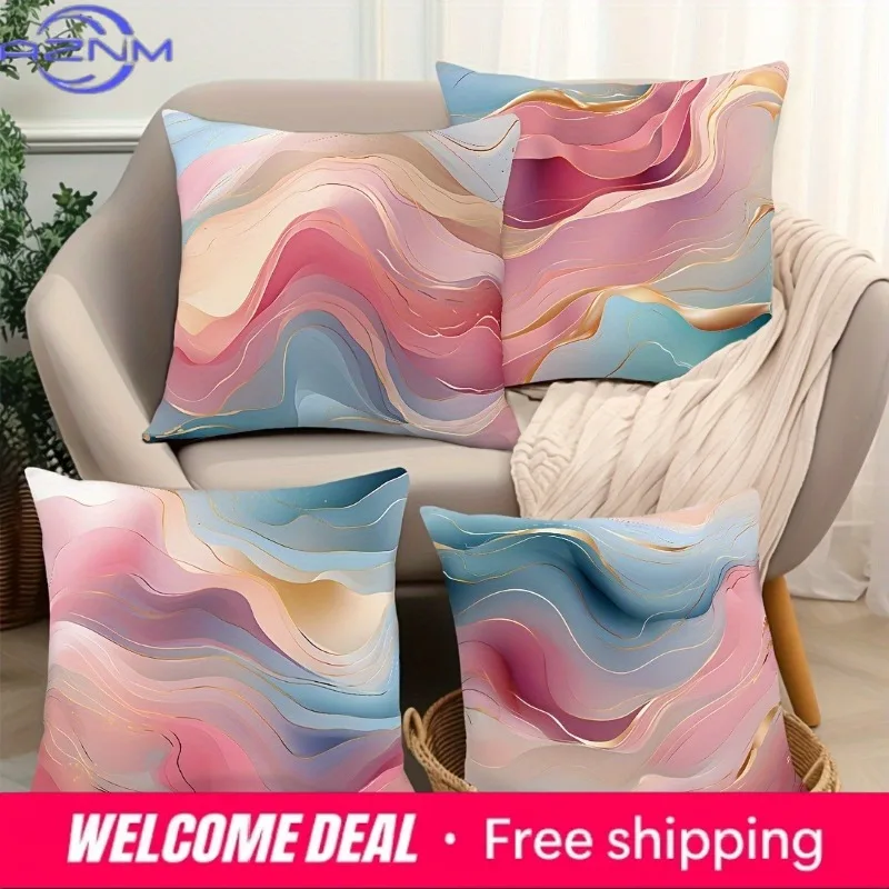 Home decoration ribbon gold thread decorative pillowcase, ultra-soft polyester material living room sofa back car pillowcase