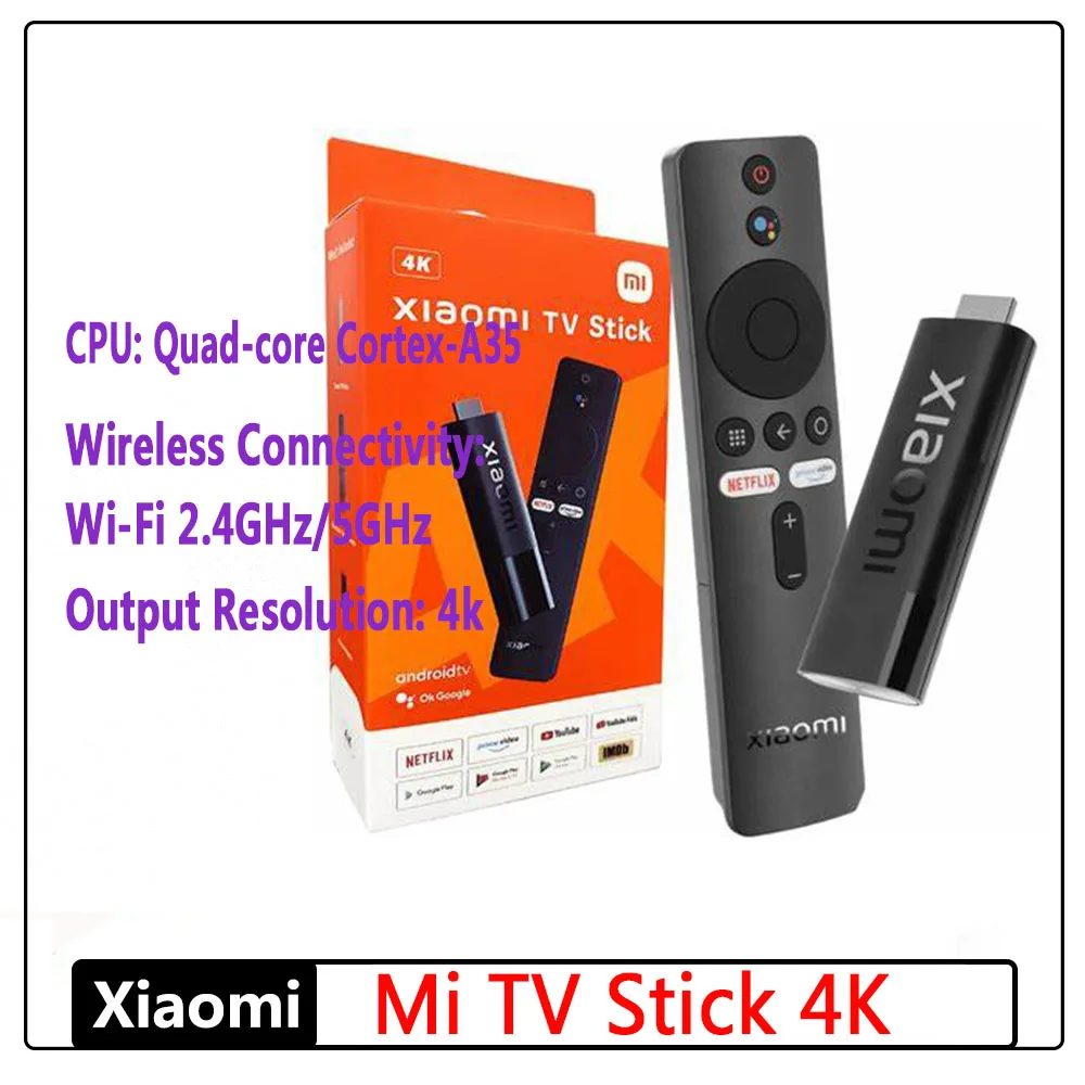 Xiaomi Mi TV Stick 4K Global Version Android TV11 Quad-core 2GB 8GB Bluetooth5.2 Wifi Dongle Google Assistant Netflix Chromecast