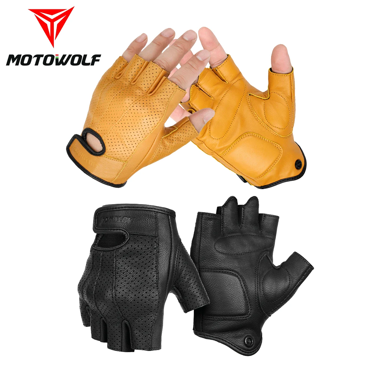 

Half Finger Gloves Motorcycle Leather Gloves Summer Tactical Retro Vintage Riding Motocross Yellow Black