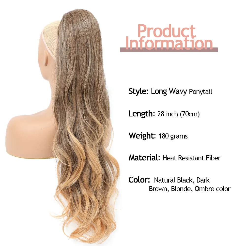 Gladys 28 بوصة طويلة متموجة ذيل حصان ملحقات 180 جرام الحيوي الاصطناعية ذيل حصان الشعر T2-30 أومبير 613 شقراء نسج ذيل حصان كليب في الشعر