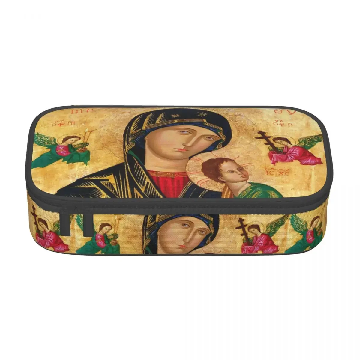 Custom Our Lady Of Perpetual Help Kawaii Pencil Cases Large Storage Roman Catholic Virgin Mary Pencil Pouch Students Stationery