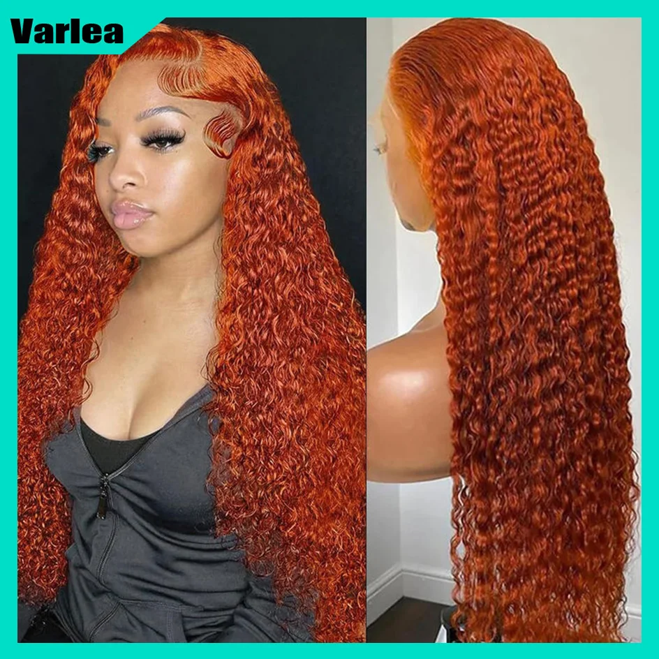 Varlea 200% Density 30 Inch Deep Curly 13x6 Hd Lace Frontal Wig Water Wave Human Hair Wig 13x4 Colored Orange Ginger Human Hair